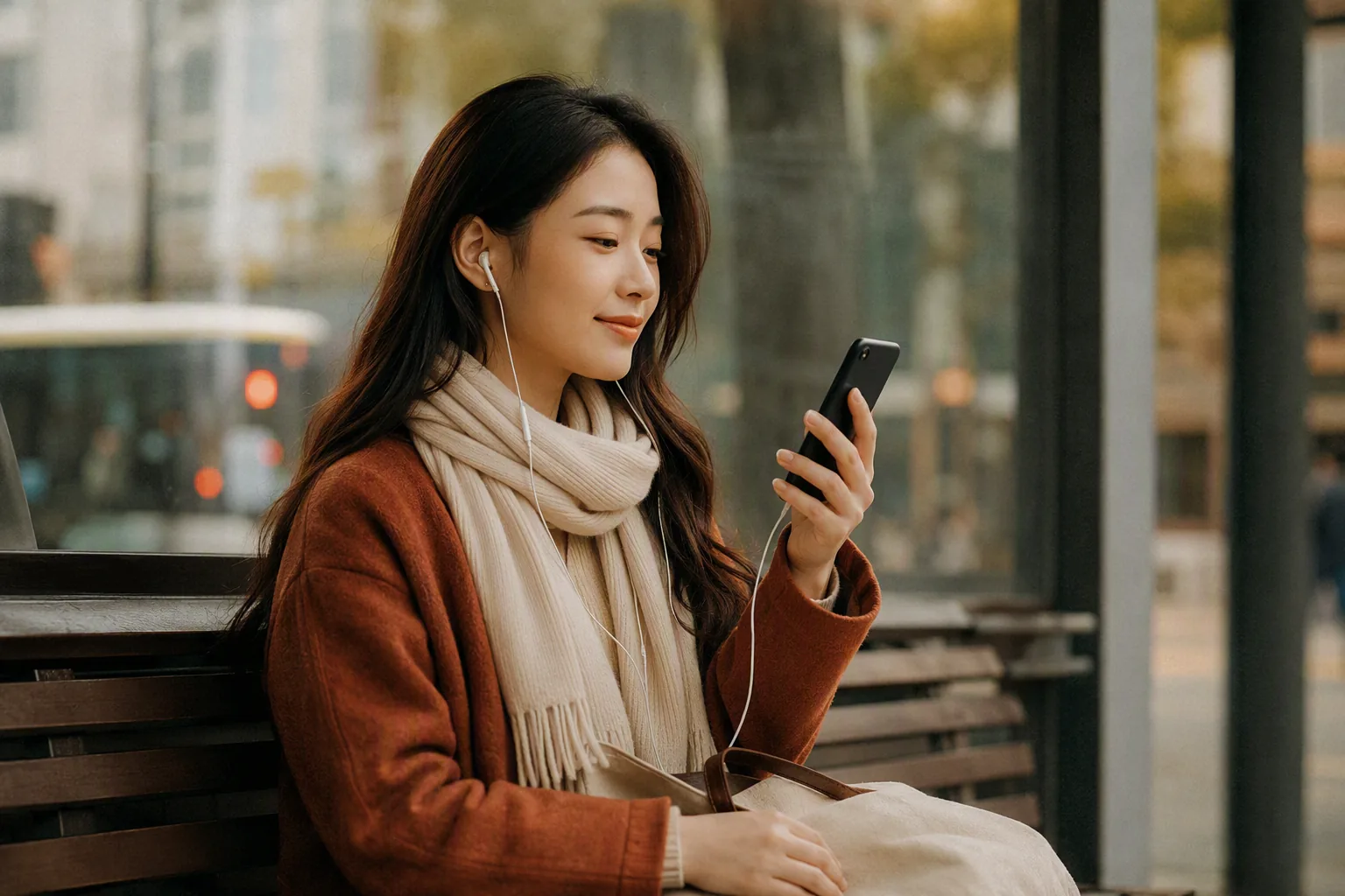 子女在通勤或午休间隙用手机听父母发来的语音,神情温柔