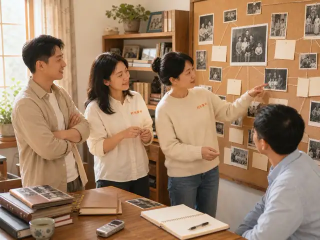 时光家书团队在故事墙前梳理访谈线索